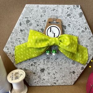 Handmade Chartreuse Green Hair Bow with Alligator clip and Earrings set